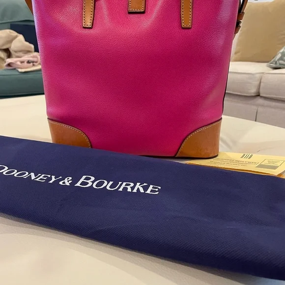 Dooney & Bourke Hot Pink Pebbled Leather Satchel with Tan Trim - Picture 3 of 9